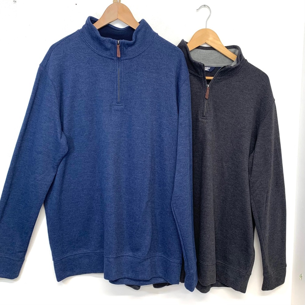 Lands End Quarter Zip Pullover Rib Knit Sweater Bundle Blue Gray 2 Pack Men  XL
